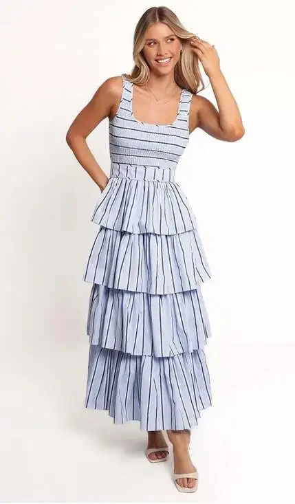 Petal & Pup Waverly Maxi Dress in Blue Stripe with Smocked Bodice Sz. XS - Picture 1 of 11